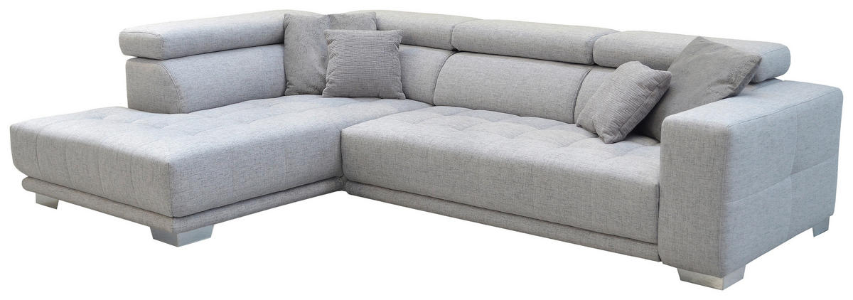 ECKSOFA in Chenille Hellgrau  - Chromfarben/Hellgrau, Design, Textil (207/301cm) - Xora