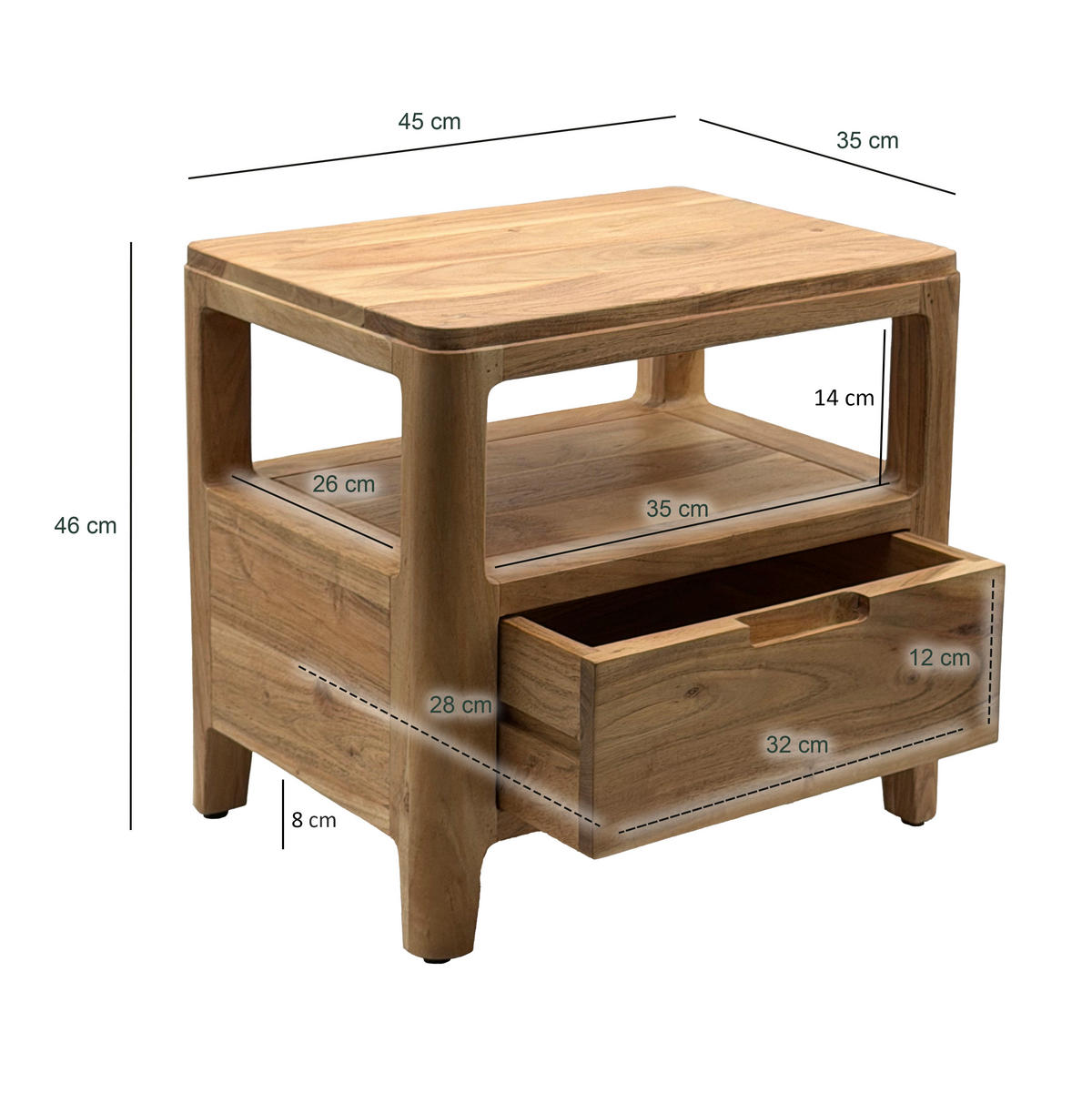 NACHTTISCH  in massiv Akazie Akaziefarben  - Akaziefarben, Design, Holz (45/35/46cm) - Livetastic