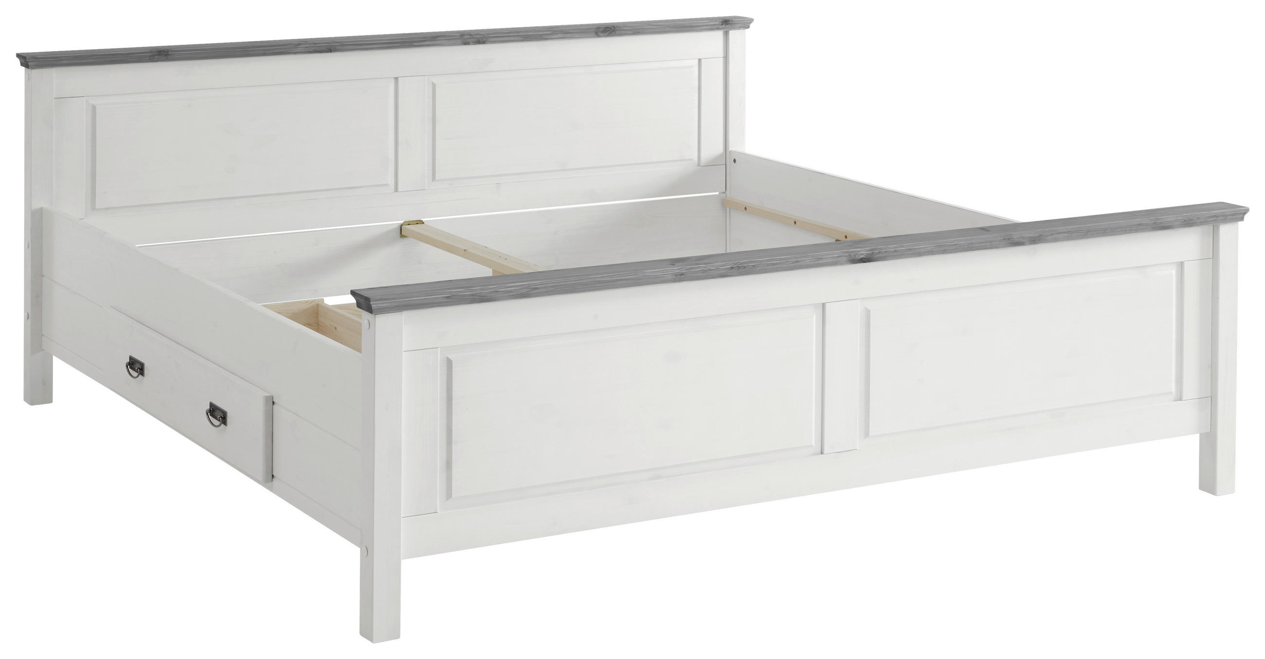 BETT 200/200 cm,  in Grau, Weiß, Bettschublade,  - Weiß/Grau, ROMANTIK / LANDHAUS, Holz (200/200cm) - Boxxx