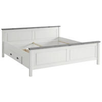 BETT 200/200 cm,  in Grau, Weiß, Bettschublade,  - Weiß/Grau, ROMANTIK / LANDHAUS, Holz (200/200cm) - Boxxx