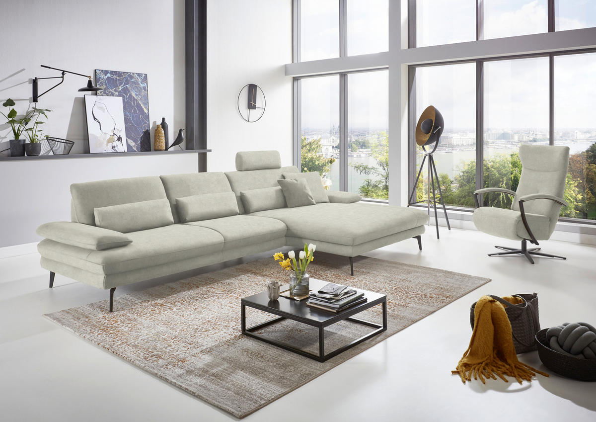 ECKSOFA in Velours Ecru  - Ecru/Schwarz, Design, Textil/Metall (310/180cm) - Dieter Knoll