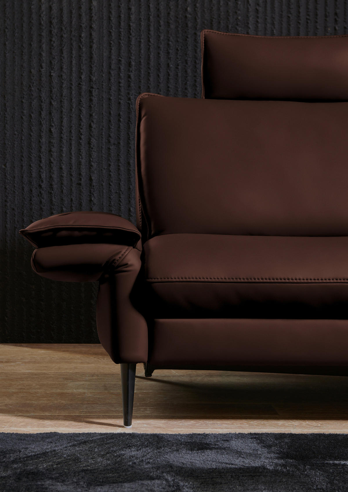 ECKSOFA in Echtleder Braun  - Schwarz/Braun, Design, Leder/Metall (334/172cm) - Valdera