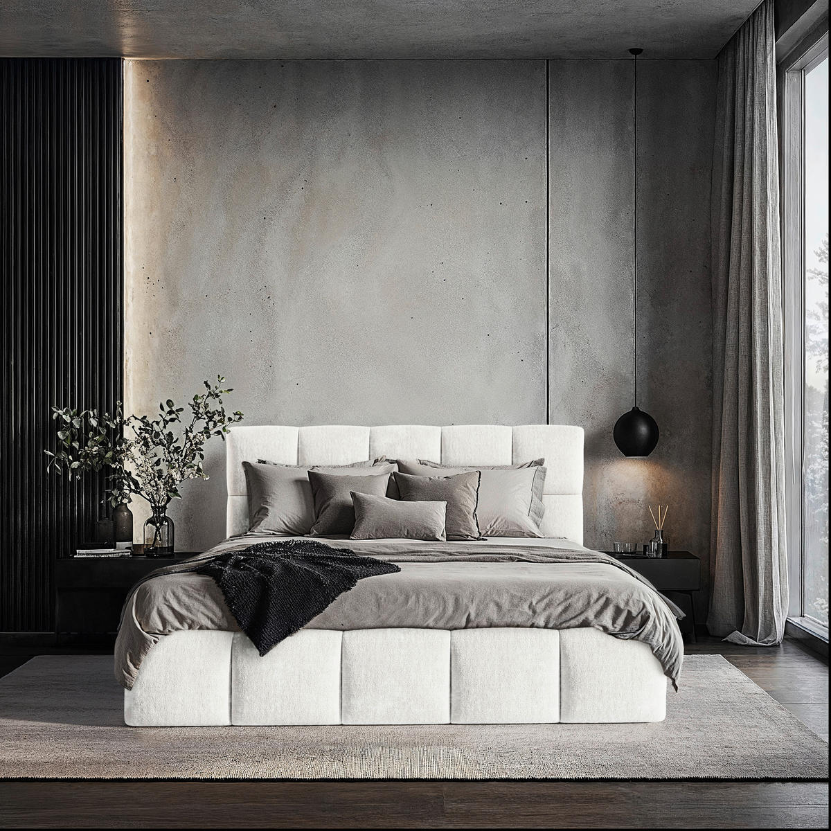 POLSTERBETT 180/200 cm,  in Naturfarben, gepolstertes Kopfteil, Lattenrost, Bettkasten,  - Schwarz/Naturfarben, MODERN, Holz/Holzwerkstoff (180/200cm) - MID.YOU