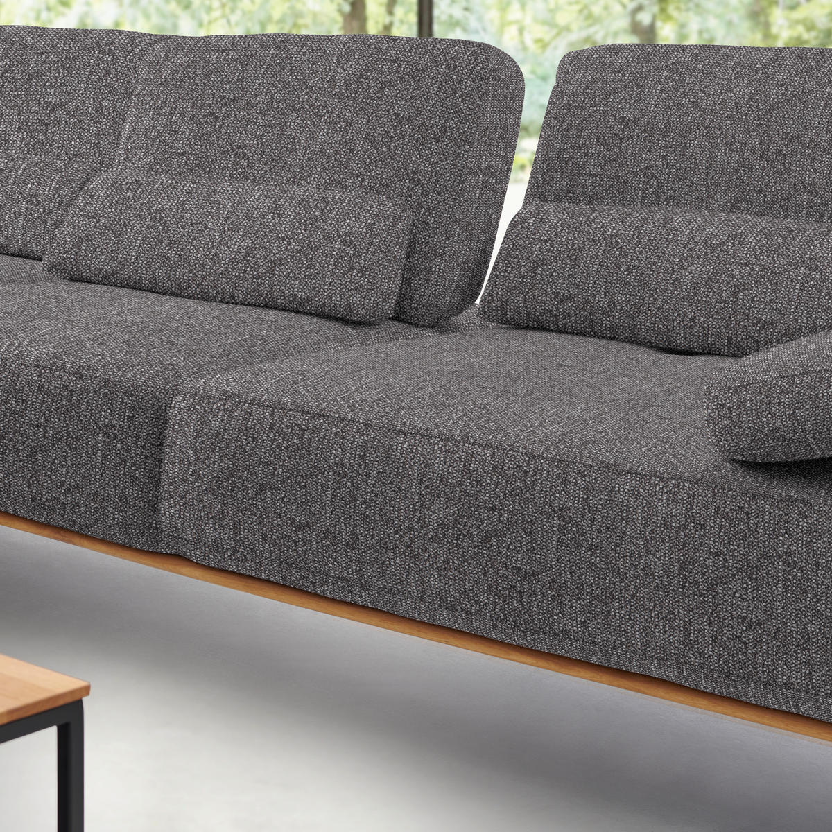 ECKSOFA in Flachgewebe Grau  - Schwarz/Grau, Natur, Holz/Textil (176/314cm) - Valnatura