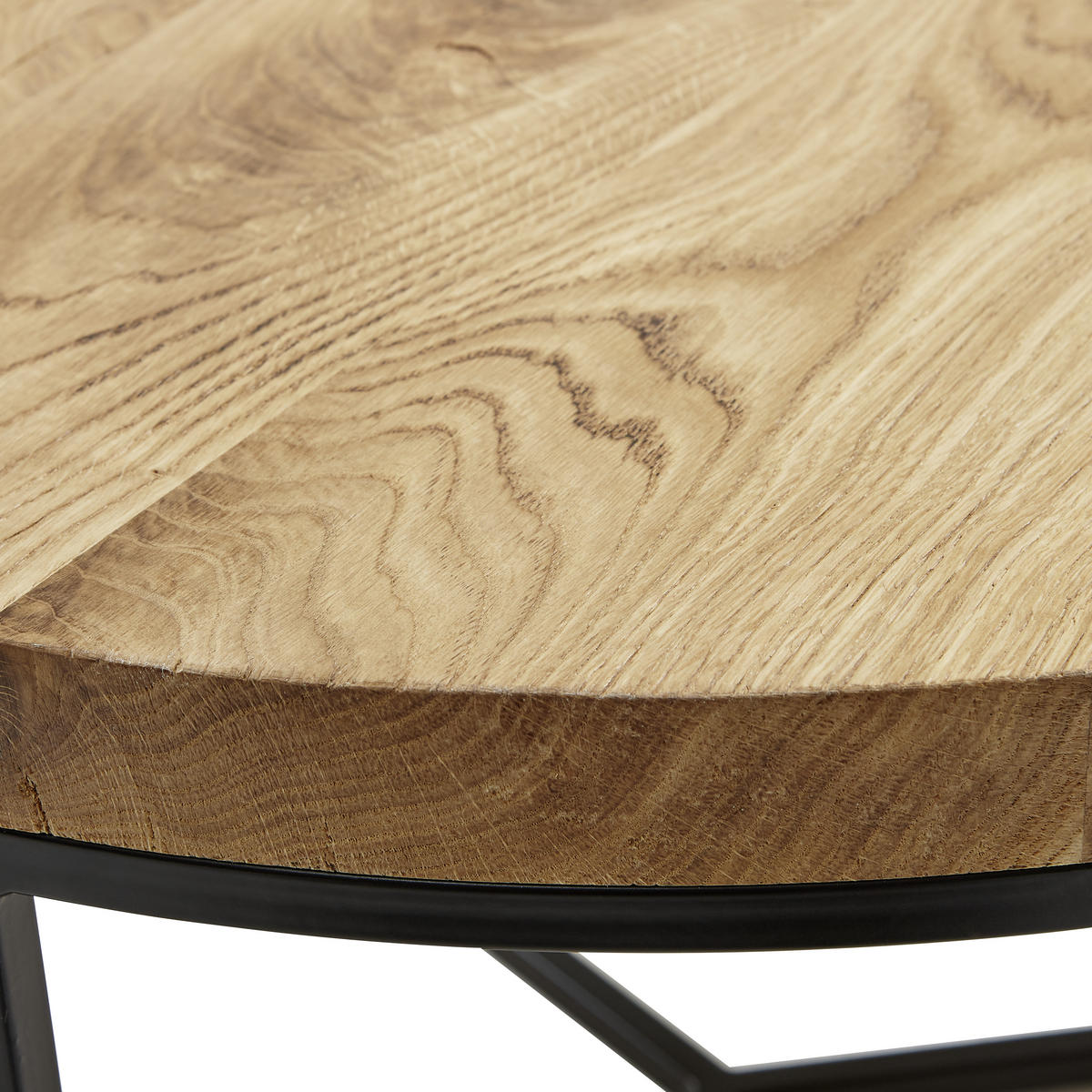 COUCHTISCH Eiche massiv 80/80/45 cm rund Schwarz, Eichefarben  - Eichefarben/Schwarz, Design, Holz/Metall (80/80/45cm) - Novel