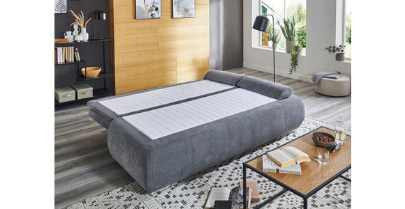 SCHLAFSOFA Webstoff Grau Rückenkissen, Armlehnenkissen, Bettkasten, Schlaffunktion, Topper, Rücken echt  - Chromfarben/Grau, KONVENTIONELL, Holz/Kunststoff (207/91/90cm) - Carryhome
