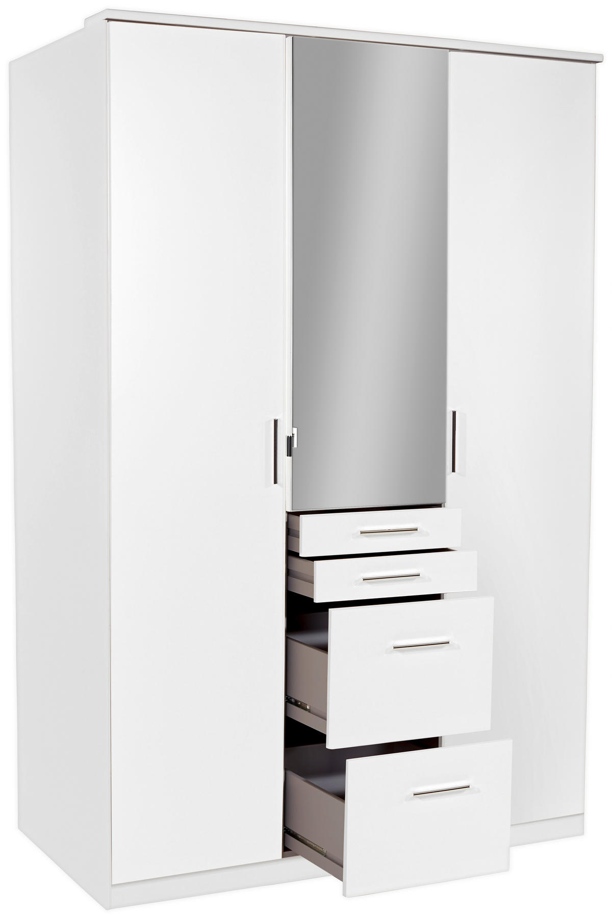 KLEIDERSCHRANK in Weiss  - Weiss/Alufarben, Konventionell, Holzwerkstoff/Kunststoff (135/198/58cm) - MID.YOU