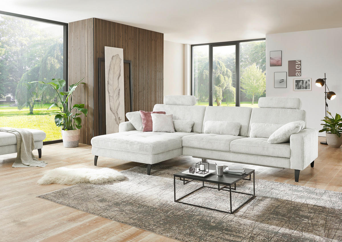 ECKSOFA in Cord Creme  - Creme/Schwarz, Modern, Textil/Metall (177/302cm) - Beldomo Style
