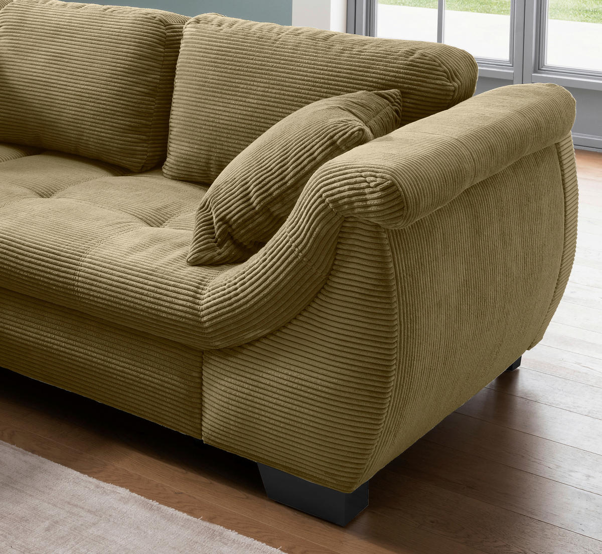 ECKSOFA in Cord Olivgrün  - Schwarz/Olivgrün, Design, Holz/Textil (190/250cm) - MID.YOU