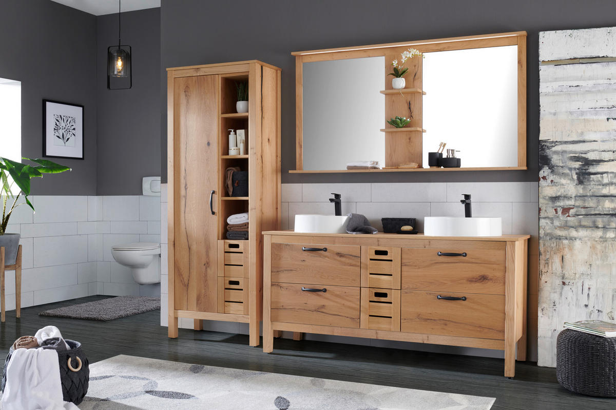 BADEZIMMER  in 155 cm  - Eichefarben/Weiß, MODERN, Glas/Holz (155cm) - Landscape