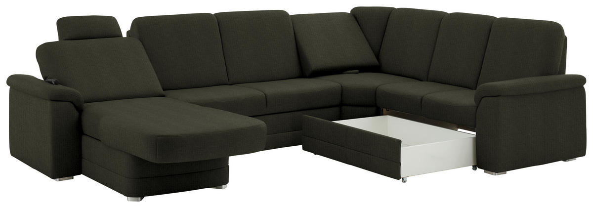 WOHNLANDSCHAFT  in Chenille Dunkelgrün  - Dunkelgrün/Alufarben, KONVENTIONELL, Holz/Textil (160/329/235cm) - Beldomo Comfort