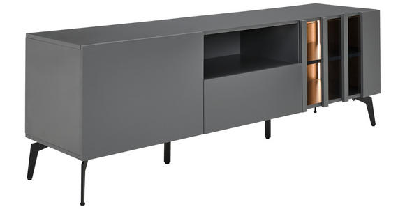 LOWBOARD  in 166/56,6/41,5 cm  - Schwarz/Grau, Design, Glas/Holzwerkstoff (166/56,6/41,5cm) - Novel