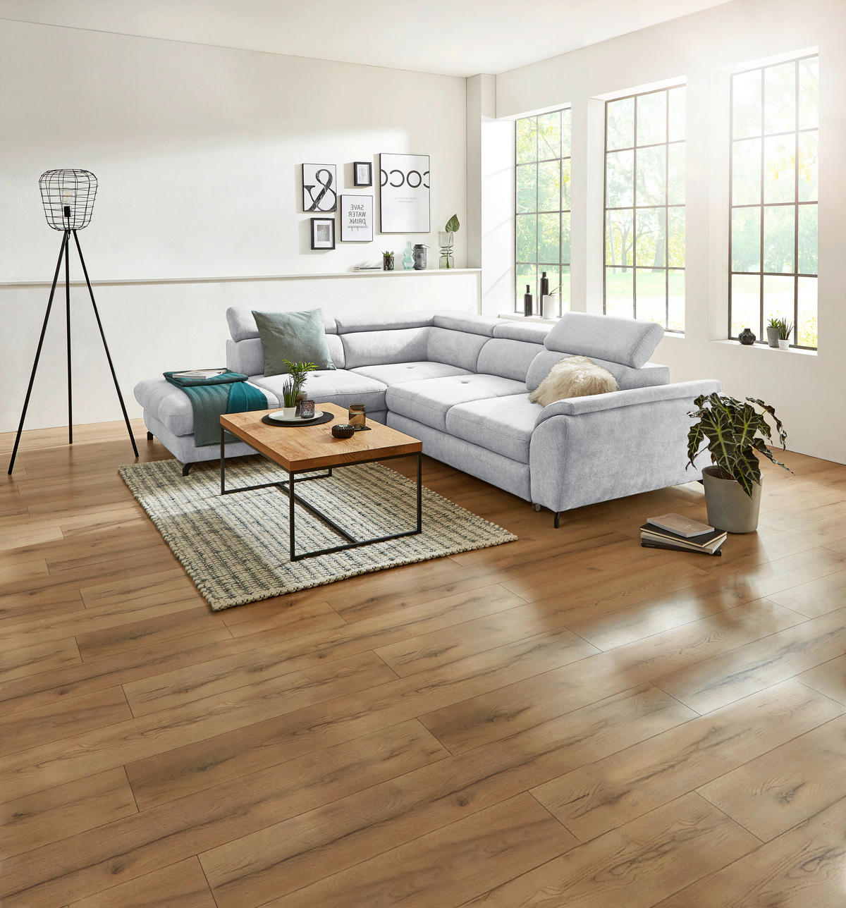 ECKSOFA in Webstoff Silberfarben  - Silberfarben/Schwarz, Design, Textil/Metall (237/277cm) - Stylife