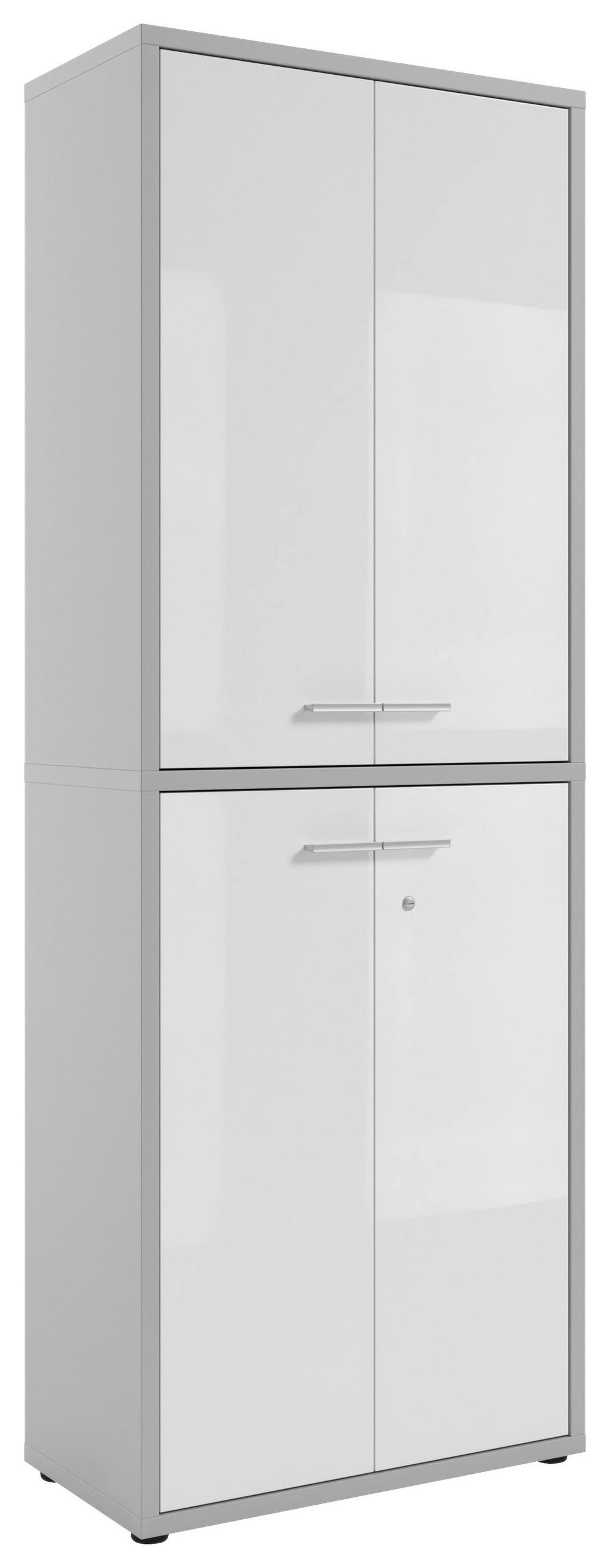 AKTENSCHRANK Weiß, Hellgrau  - Hellgrau/Weiß, MODERN, Glas/Holzwerkstoff (78,1/215,4/40cm)