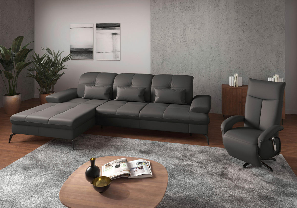 ECKSOFA in Vliesstoff Kombination Echtleder/Stoff Mokka  - Schwarz/Mokka, Konventionell, Leder/Textil (185/279cm) - Sit & More