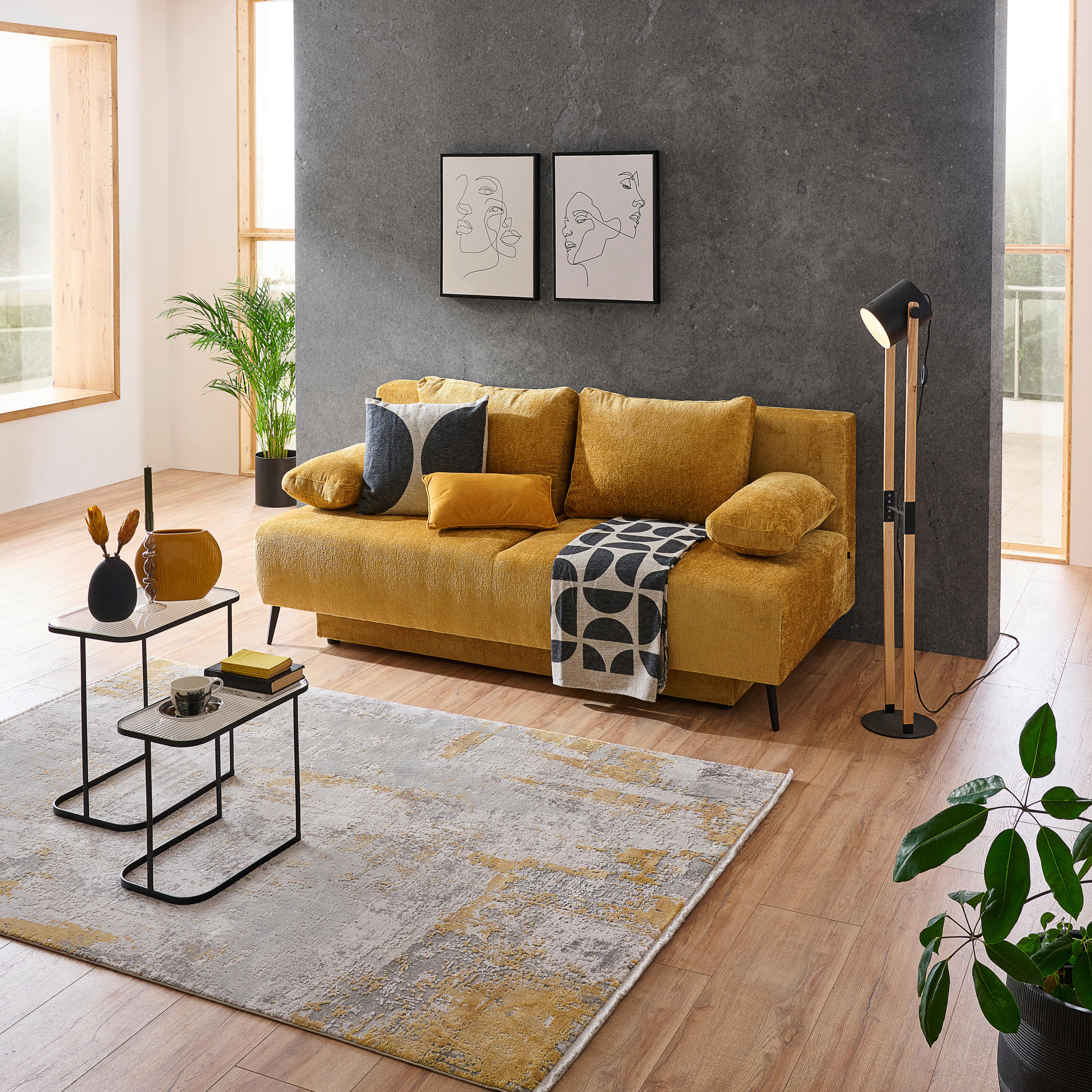 SCHLAFSOFA in Webstoff Gelb  - Gelb/Schwarz, Design, Kunststoff/Textil (200/90/100cm) - Ti'me