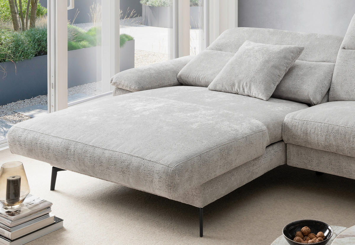 ECKSOFA CANCELLI Silberfarben Chenille Zierkissen, Relaxfunktion  - Silberfarben/Schwarz, KONVENTIONELL, Textil/Metall (178/300cm) - Livetastic
