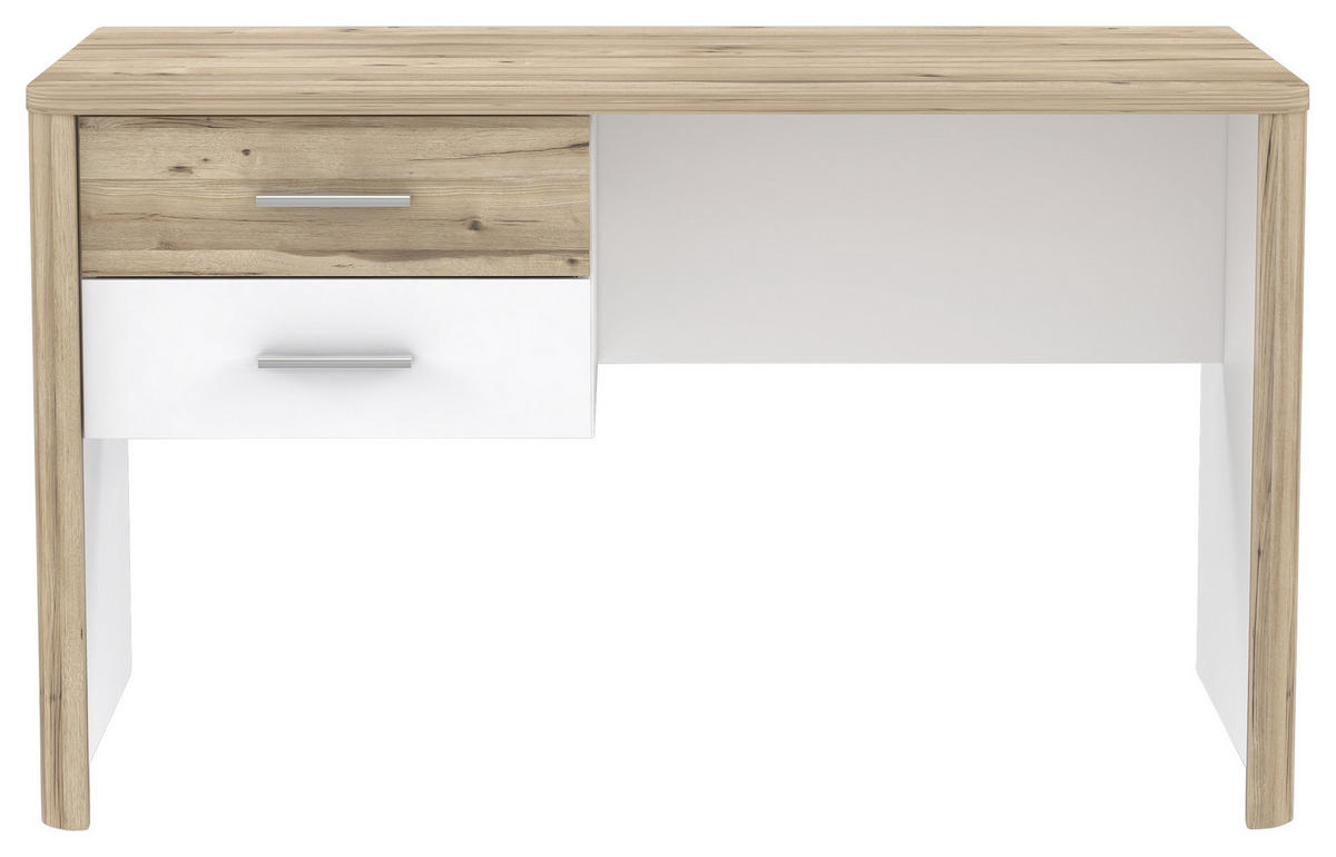 SCHREIBTISCH 125/60/73,8 cm  in Weiss, Eichefarben  - Weiss/Eichefarben, Modern, Holzwerkstoff/Metall (125/60/73,8cm) - Xora