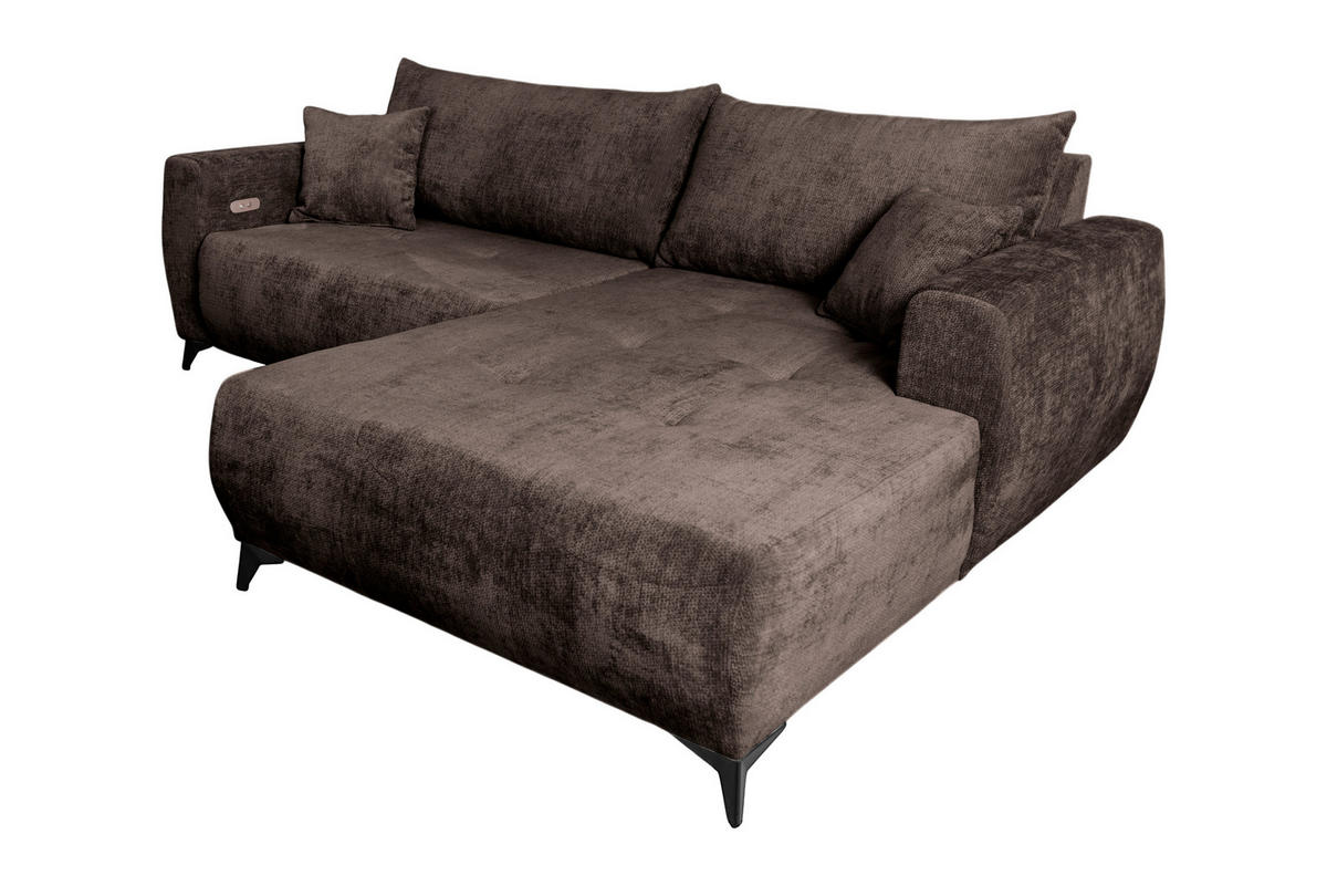 ECKSOFA BELARO Braun Chenille  - Schwarz/Braun, Design, Textil/Metall (246/177cm) - MID.YOU