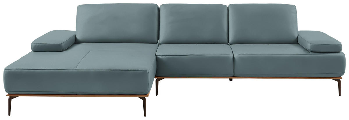 ECKSOFA in Echtleder Blau  - Blau/Bronzefarben, Design, Leder/Holz (176/314cm) - Valnatura