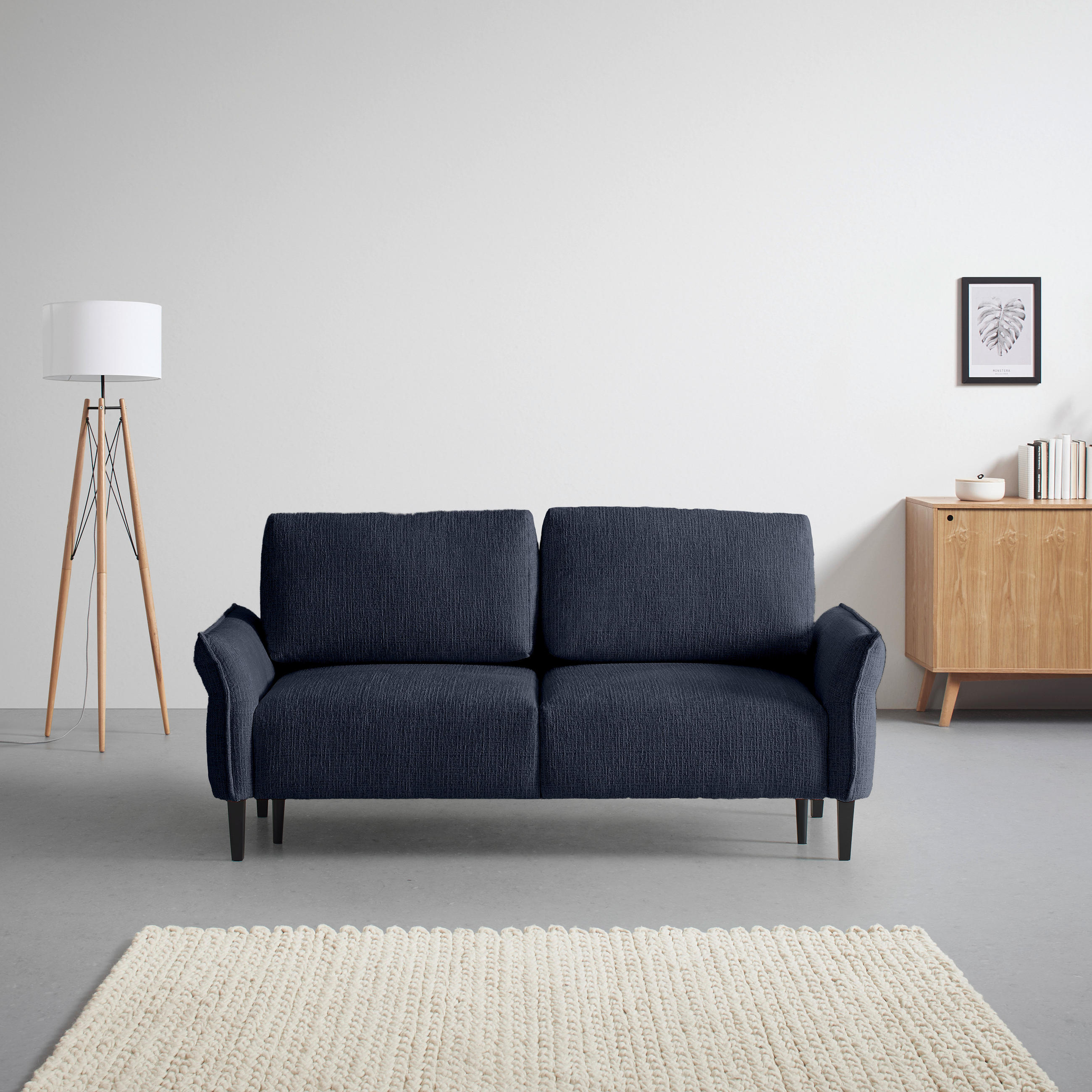 3-SITS SOFFA i vävt tyg mörkblå  - svart/mörkblå, Modern, trä/textil (183/85/92cm) - MID.YOU