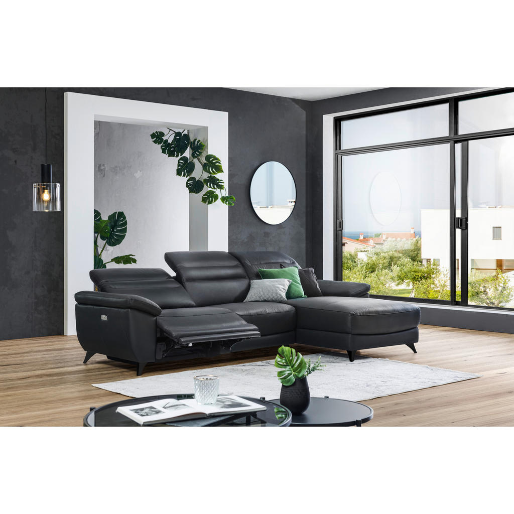 Thumbnail - Xora Ecksofa Ronald, Schwarz, Textil, Leder, Echtleder, Kombination Echtleder/Lederlook, Büffelleder, 3-Sitzer, Ottomane...