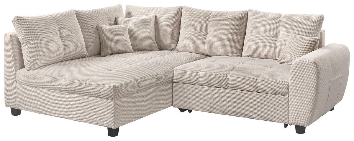 ECKSOFA Creme Plüsch  - Creme/Schwarz, KONVENTIONELL, Kunststoff/Textil (175/249cm) - Carryhome