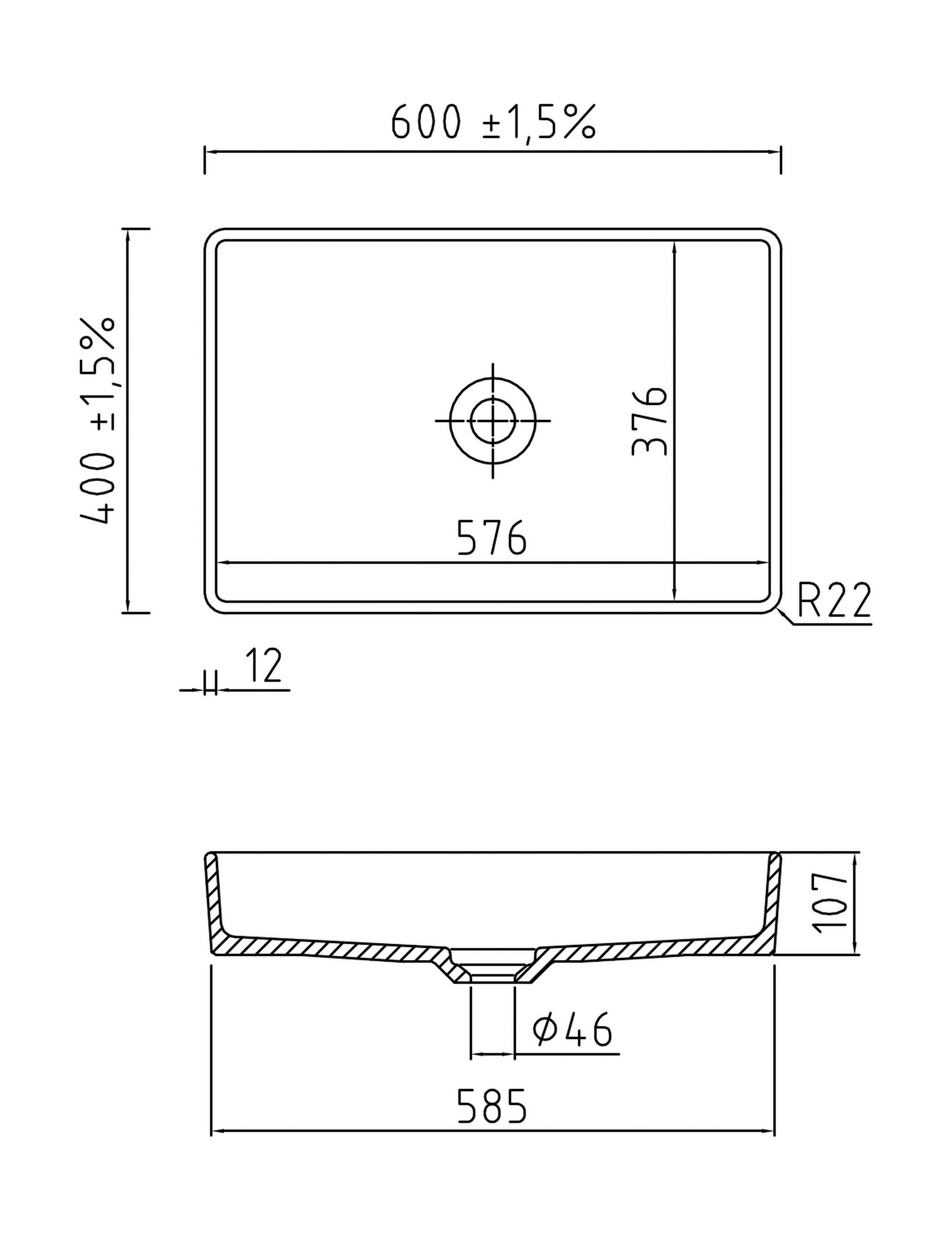 WASCHBECKEN 352101-13 - Weiß, Basics, Keramik (60/10,6/40cm) - Systemceram