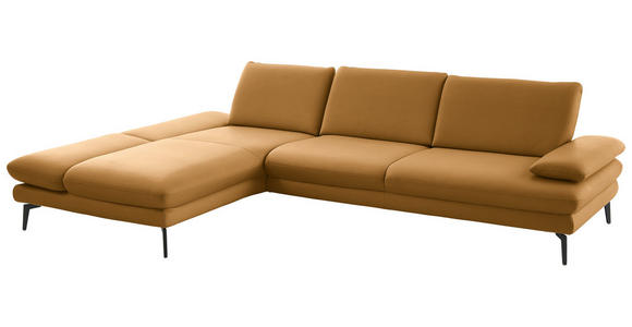 ECKSOFA in Echtleder Currygelb 195/308 cm - Currygelb/Schwarz, Design, Leder/Metall (195/308cm) - Dieter Knoll