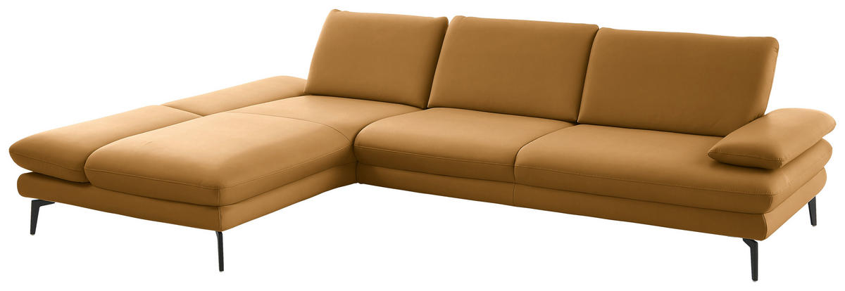 ECKSOFA in Echtleder Currygelb  - Currygelb/Schwarz, Design, Leder/Metall (195/308cm) - Dieter Knoll