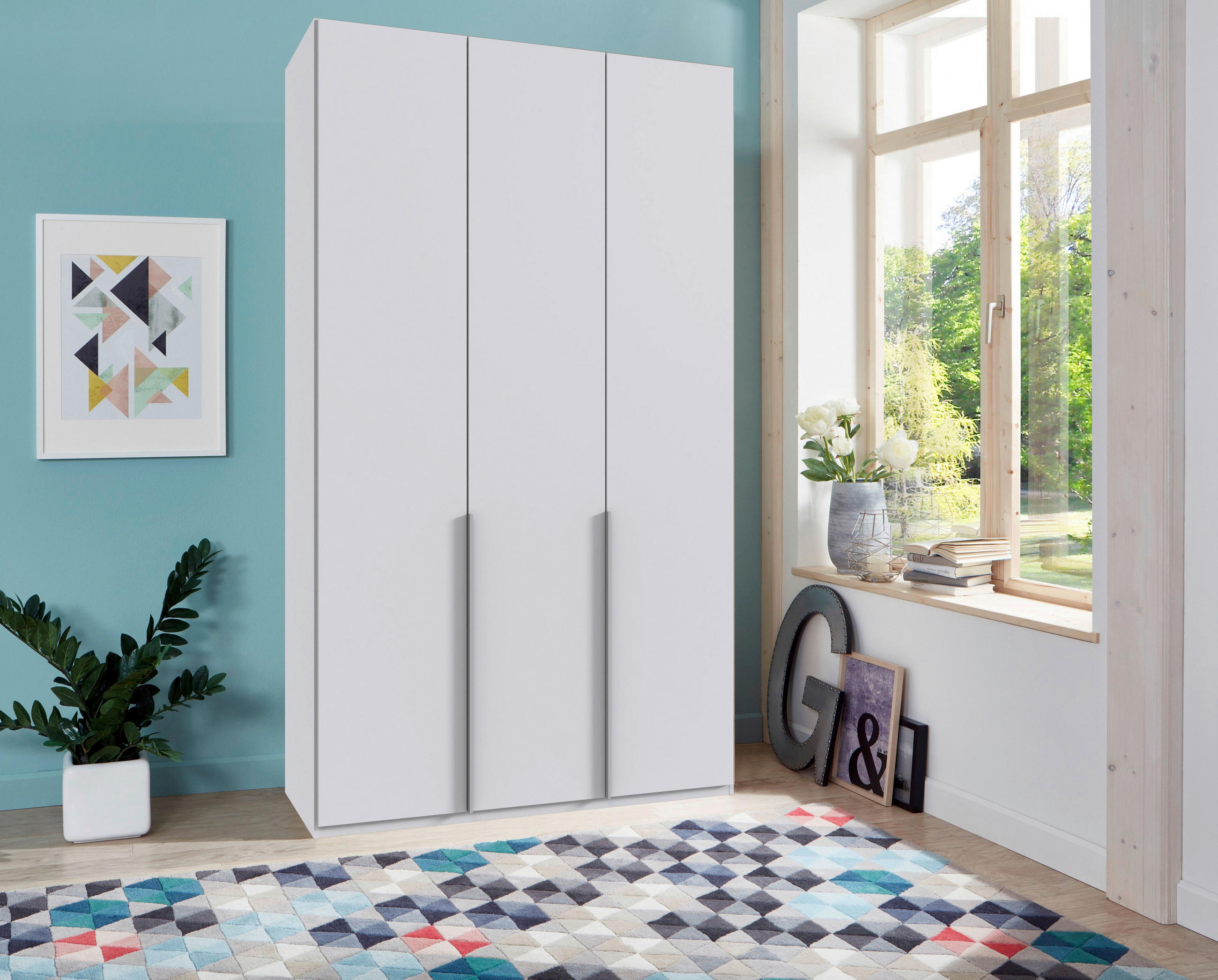 DREHTÜRENSCHRANK in Weiss  - Weiss/Alufarben, Modern, Holzwerkstoff/Metall (135/236/58cm) - MID.YOU