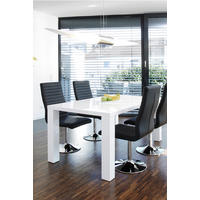 TISCHGRUPPE Schwarz, Weiß Hochglanz  - Weiß Hochglanz/Silberfarben, MODERN, Textil/Metall (180/90/76cm) - Livetastic