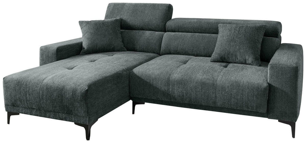 ECKSOFA Chenille Dunkelgrün  - Dunkelgrün/Schwarz, Basics, Textil/Metall (183/250cm) - Livetastic