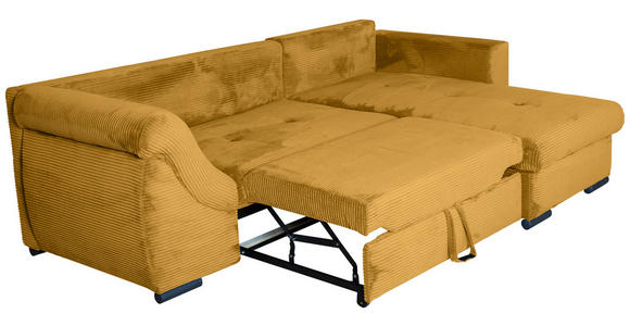 ECKSOFA in Cord Senfgelb  - Senfgelb/Schwarz, KONVENTIONELL, Textil/Metall (258/168cm) - Carryhome