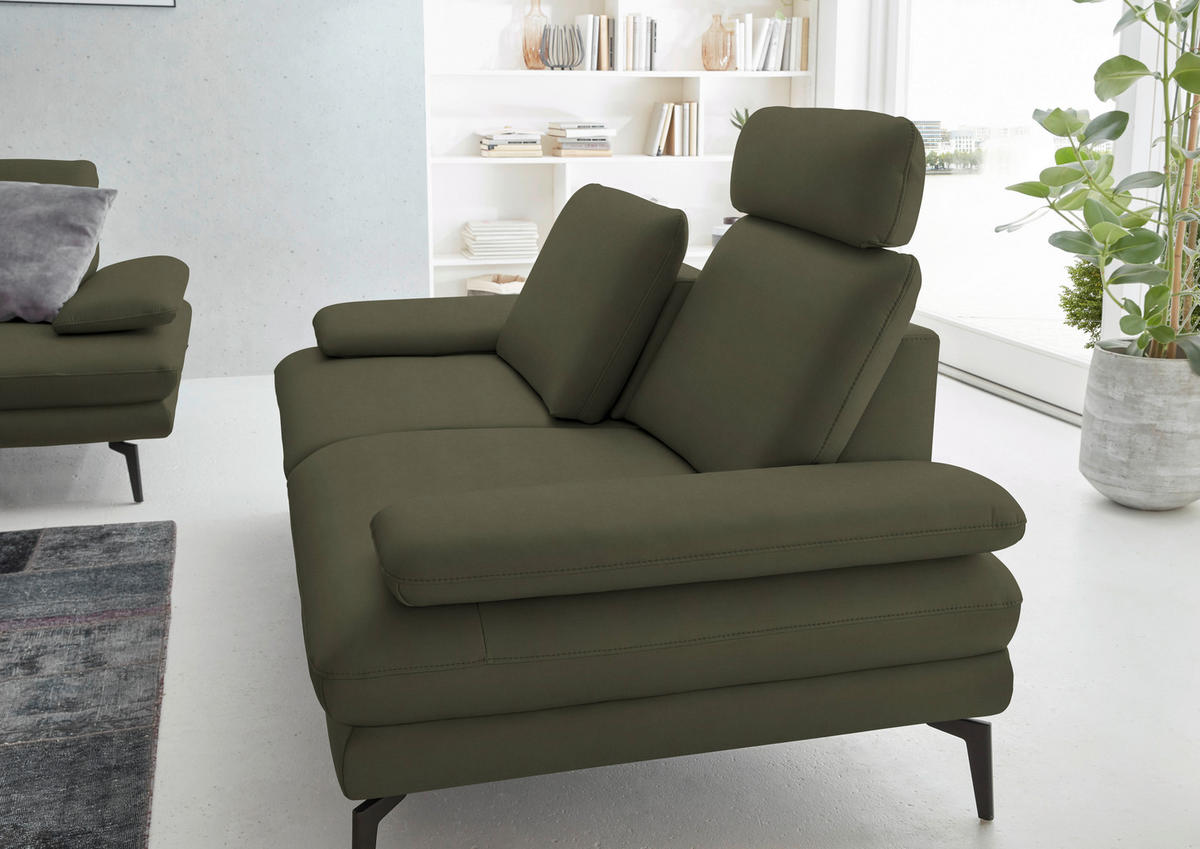 2,5-SITZER in Leder Grün  - Schwarz/Grün, Design, Leder/Metall (196/86/104cm) - Dieter Knoll