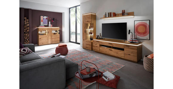 WOHNWAND  in Eichefarben  300/204/50 cm  - Eichefarben/Anthrazit, Natur, Glas/Holz (300/204/50cm) - Linea Natura