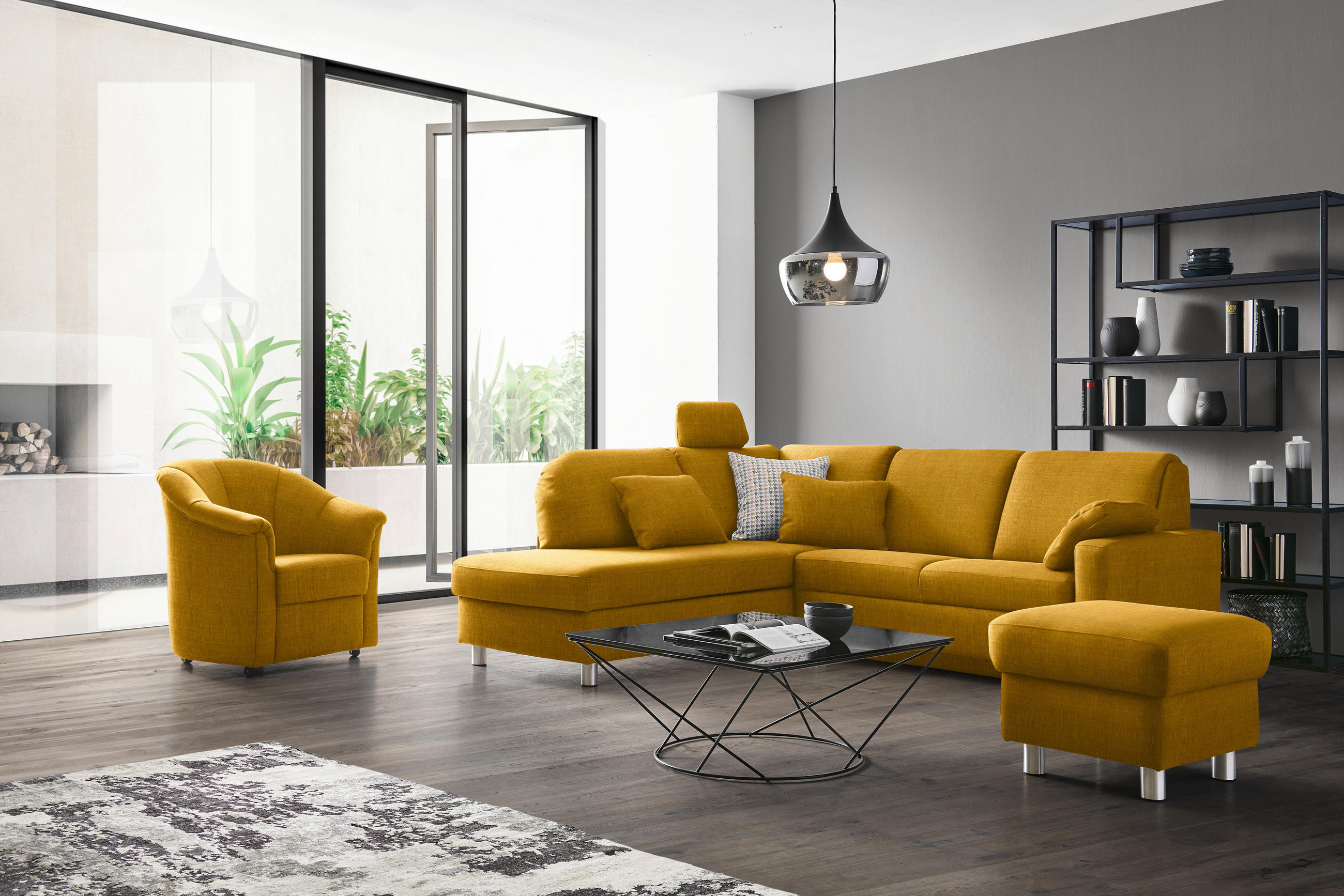 ECKSOFA in Chenille Gelb  208/227 cm  - Gelb/Alufarben, KONVENTIONELL, Textil/Metall (208/227cm) - Sedda