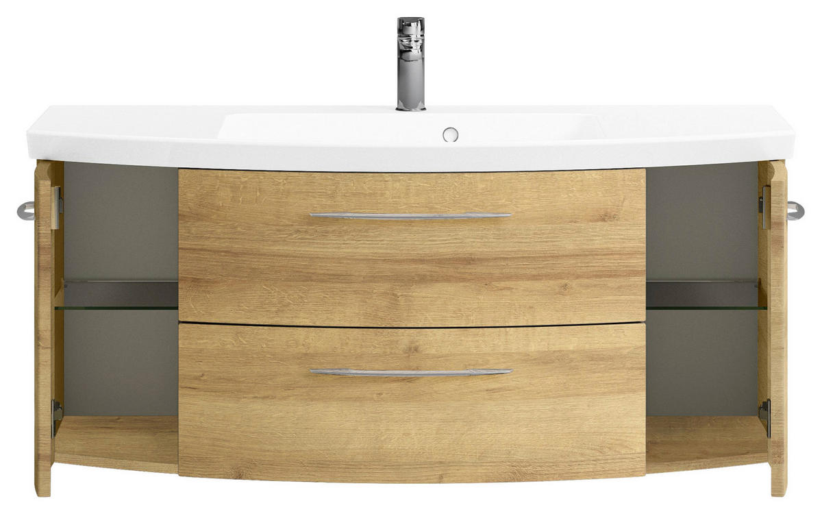 WASCHTISCHKOMBI 121 cm  - Chromfarben/Eichefarben, KONVENTIONELL, Glas/Holzwerkstoff (121cm) - Pelipal