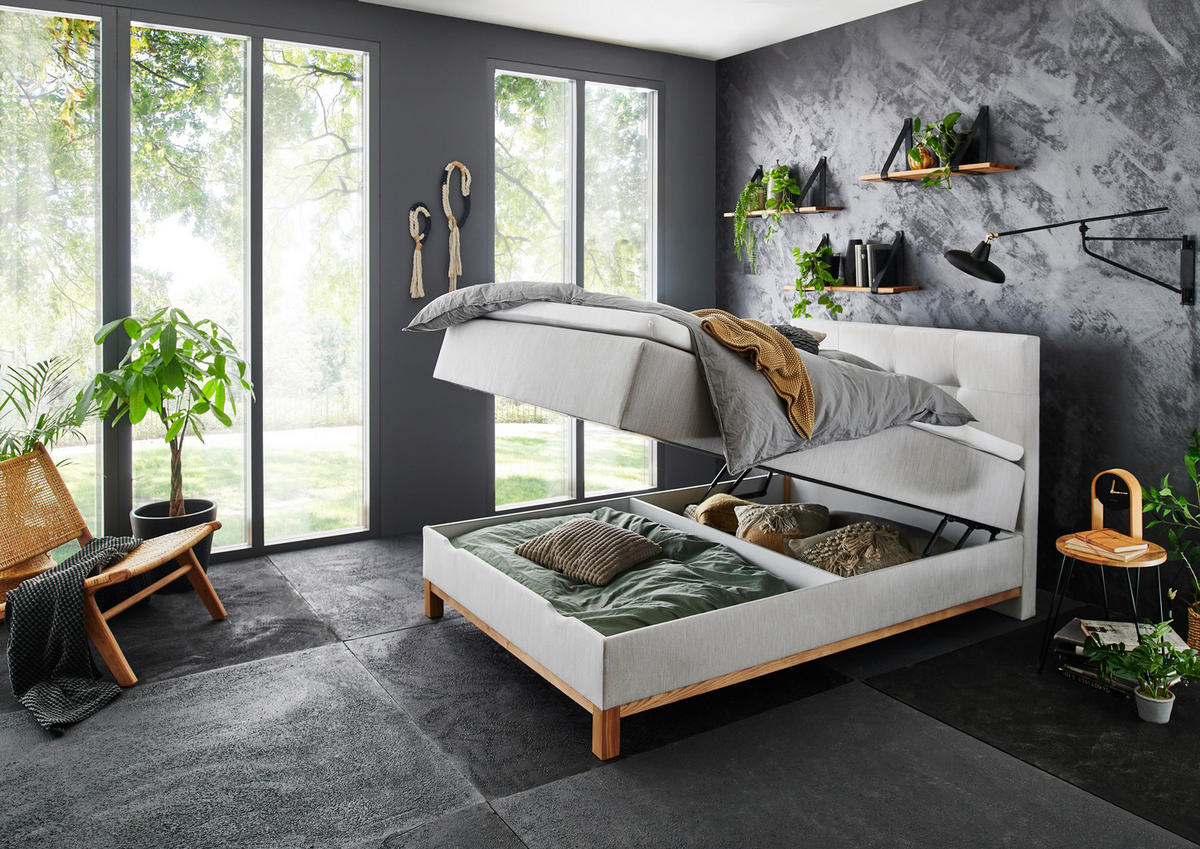 BOXBETT 120/200 cm,  in Hellgrau, Topper, H3 = fest  - Eichefarben/Hellgrau, MODERN, Textil (120/200cm) - Livetastic