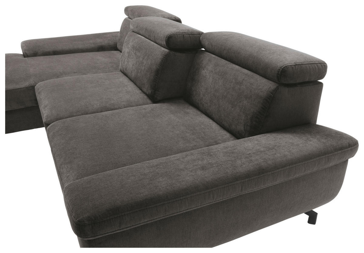 ECKSOFA in Velours Anthrazit  - Anthrazit/Silberfarben, MODERN, Textil/Metall (182/262cm) - Trendmanufaktur