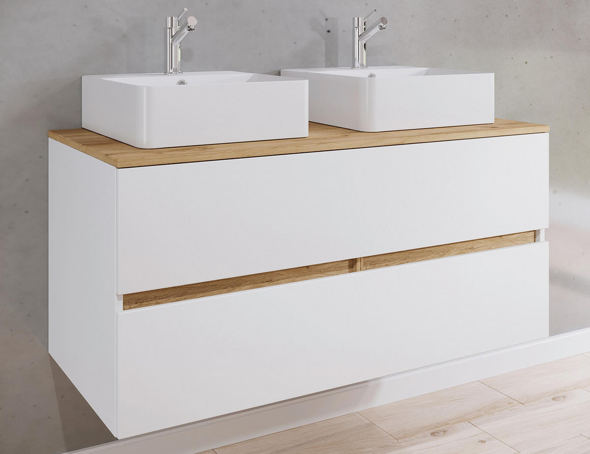 BADEZIMMER 3-teilig  in 111 cm  - Honigeiche/Weiß, Trend, Keramik/Holzwerkstoff (111cm) - MID.YOU
