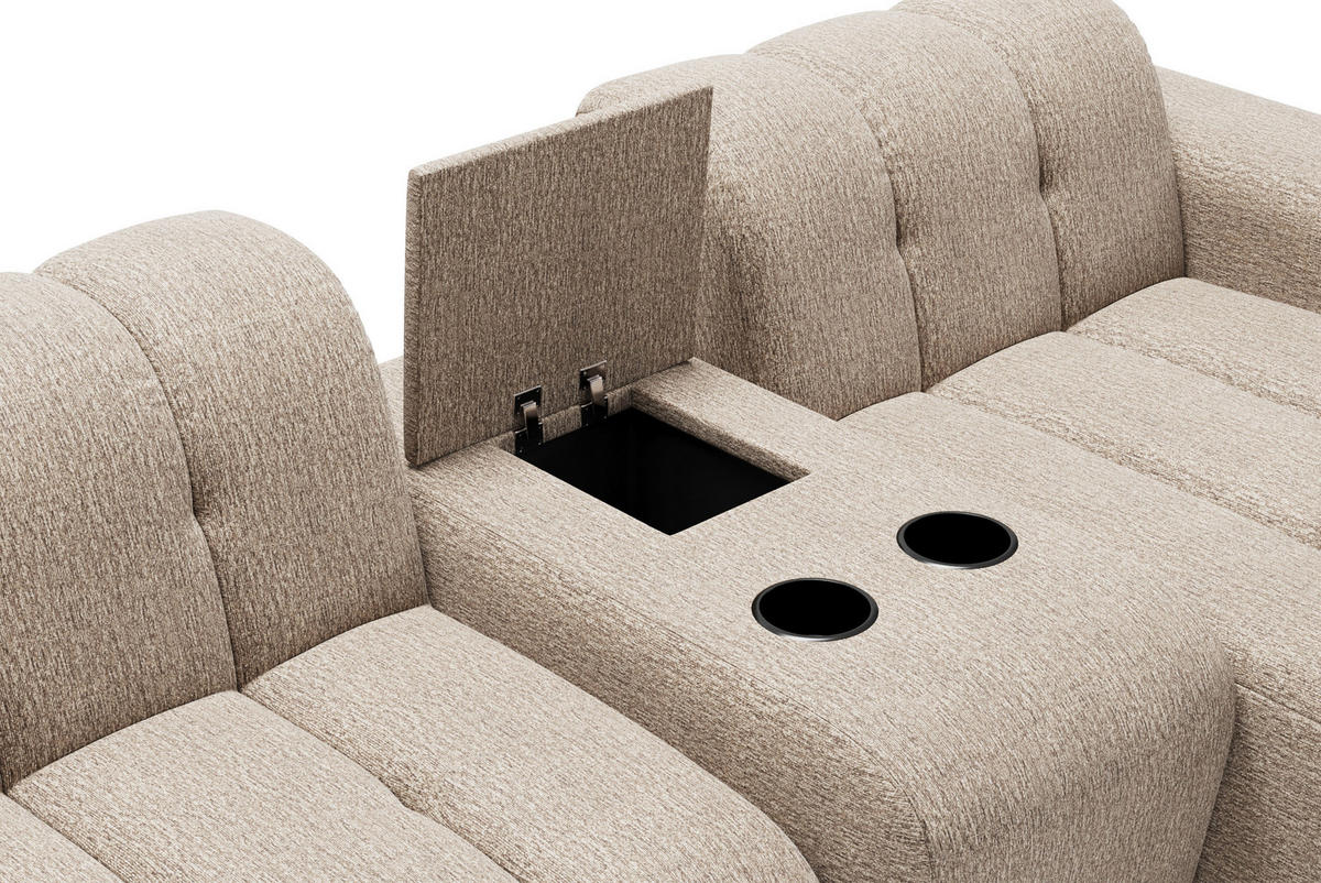 ECKSOFA Taupe Chenille Stauraum, Getränkehalter  - Taupe/Schwarz, MODERN, Kunststoff/Textil (299/150cm) - Milino