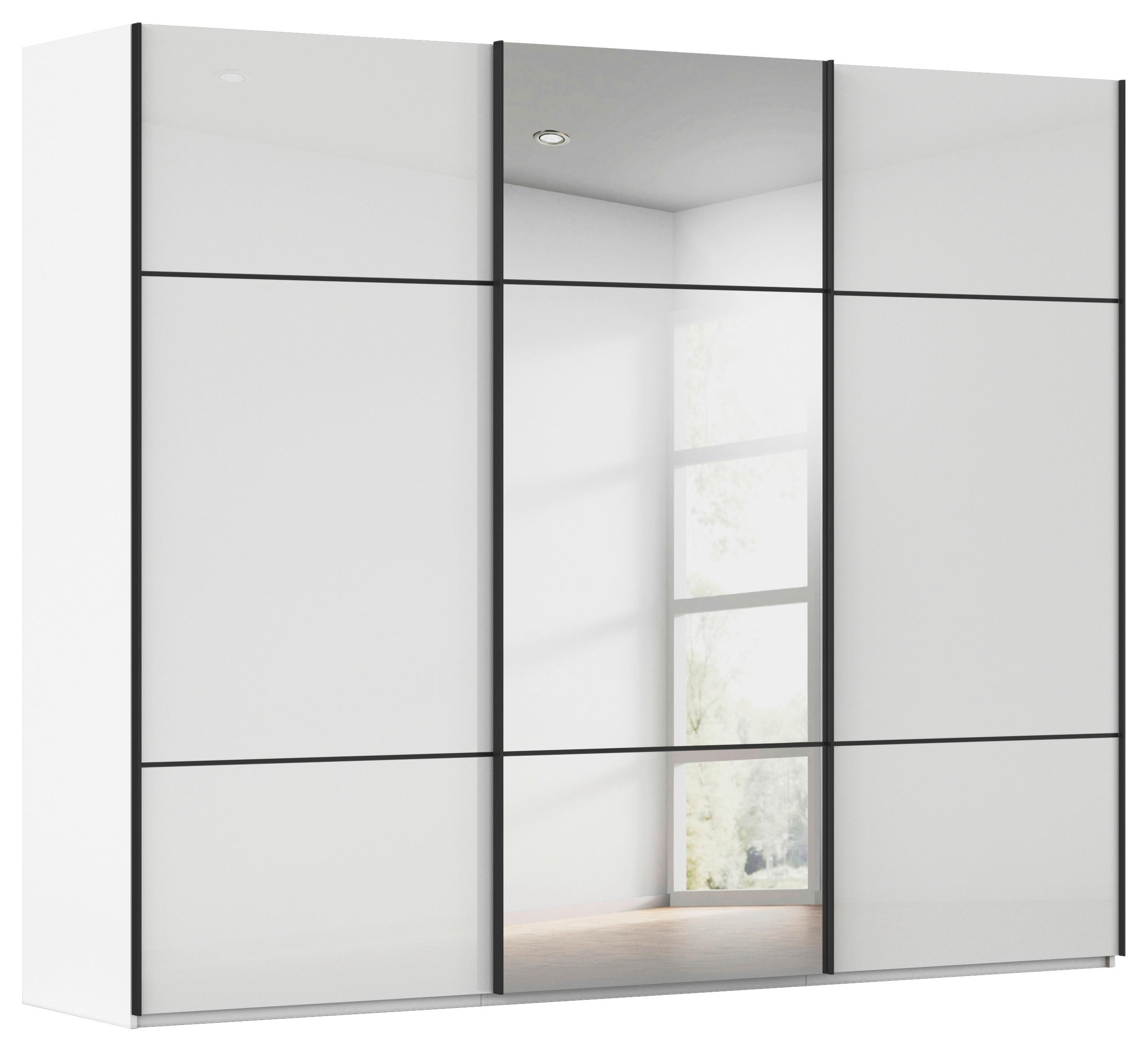 SCHWEBETÜRENSCHRANK Weiss  - Weiss/Schwarz, Konventionell, Glas/Holzwerkstoff (271/223/68cm) - Novel