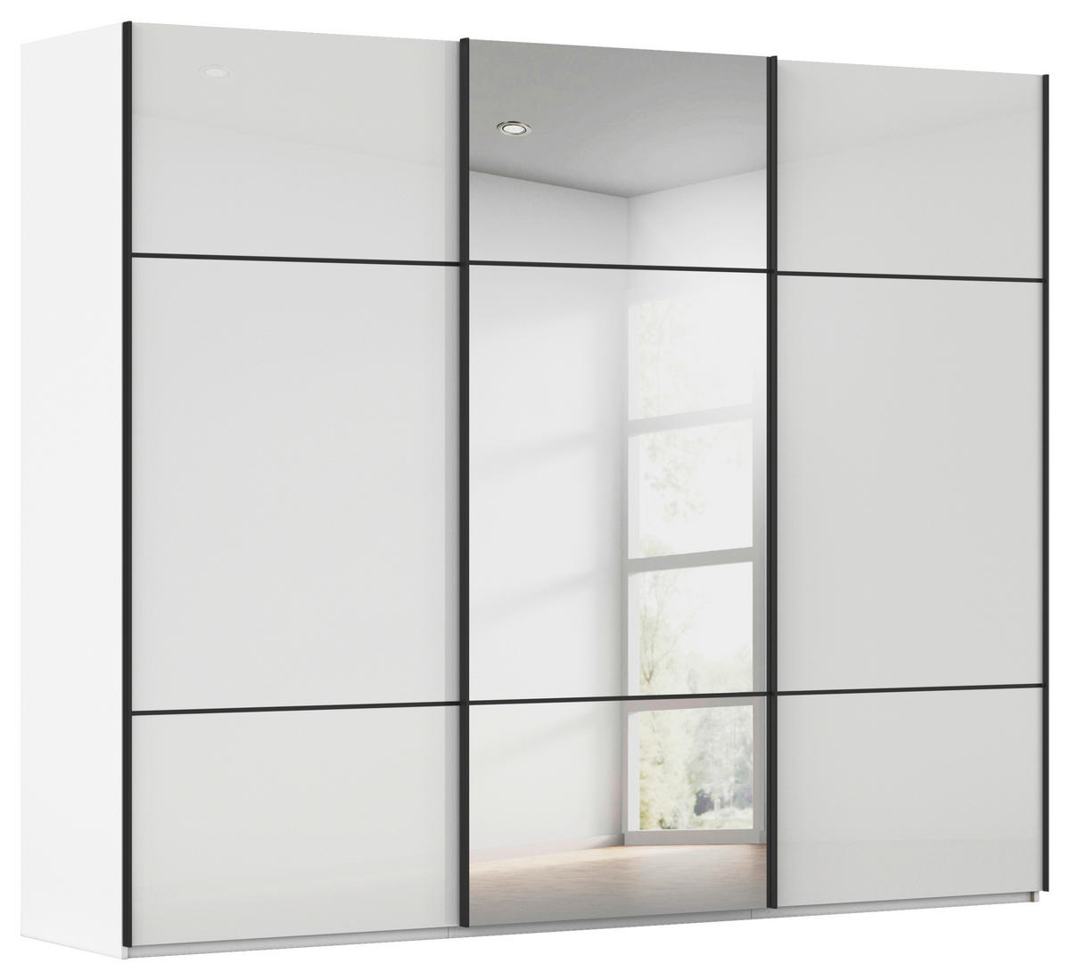 SCHWEBETÜRENSCHRANK Weiss  - Weiss/Schwarz, Konventionell, Glas/Holzwerkstoff (271/223/68cm) - Novel