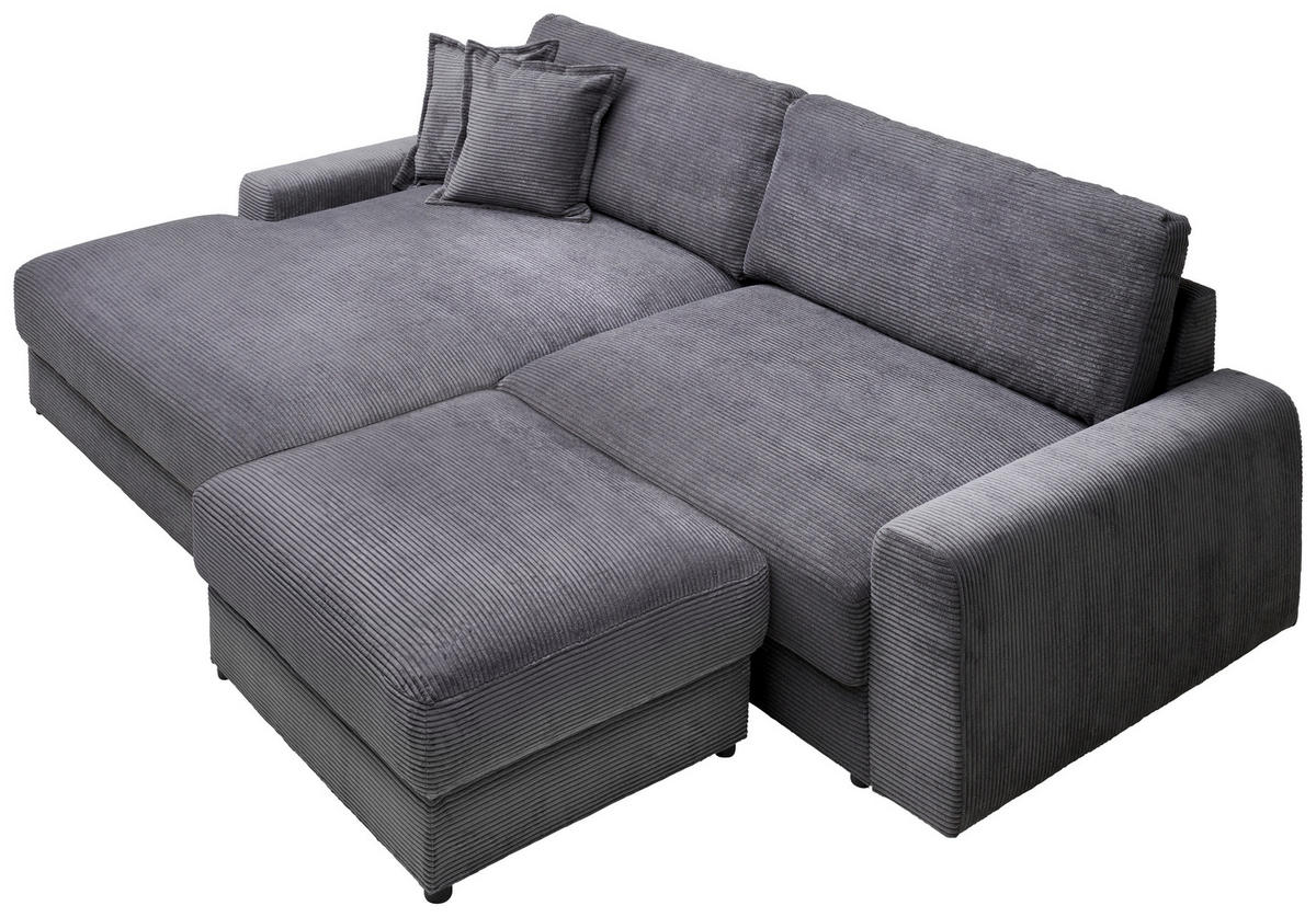 ECKSOFA in Cord Dunkelgrau  - Dunkelgrau/Schwarz, Modern, Kunststoff/Textil (180/300cm) - Carryhome