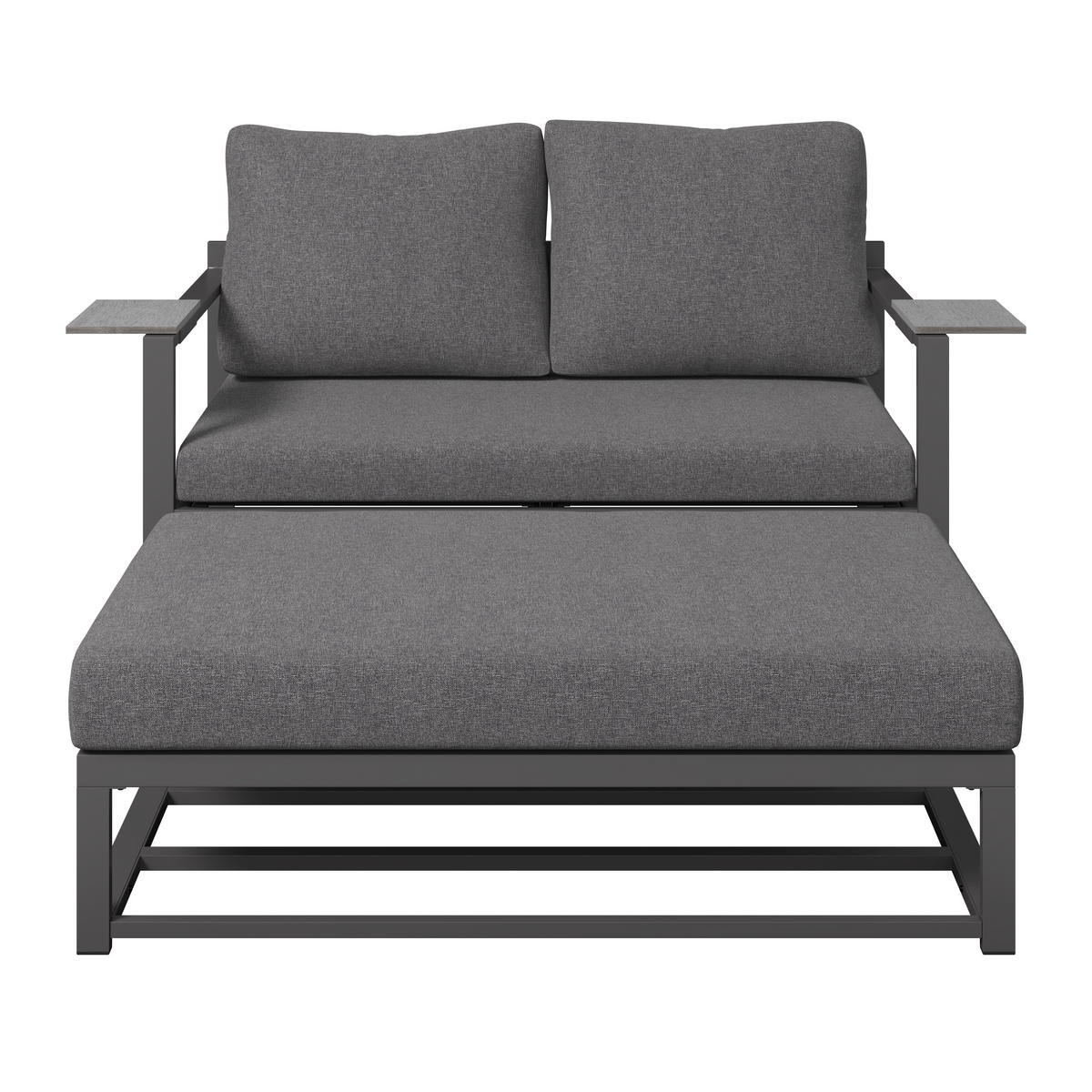 LOUNGEGARNITUR Stahl  - Dunkelgrau/Anthrazit, MODERN, Kunststoff/Textil (155/65/74cm) - Ambia Garden