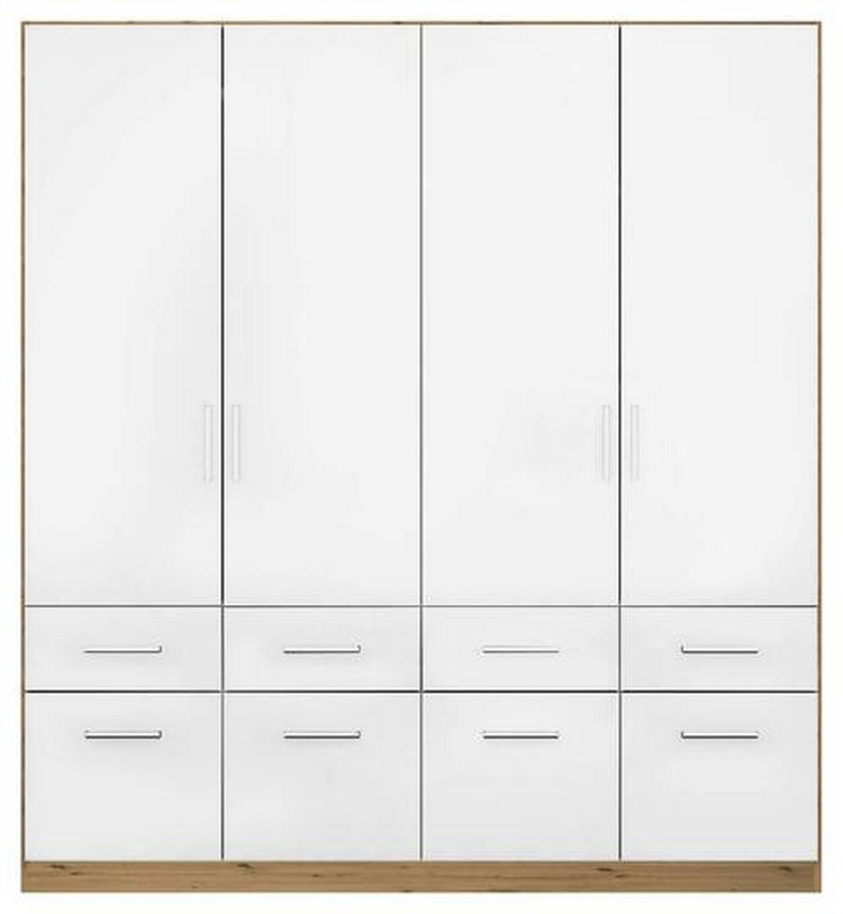 GARDEROB MED GÅNGJÄRN 181/197/54 cm 4-dörrar - kromfärg/vit högglans, Modern, trämaterial/plast (181/197/54cm) - Rauch Möbel