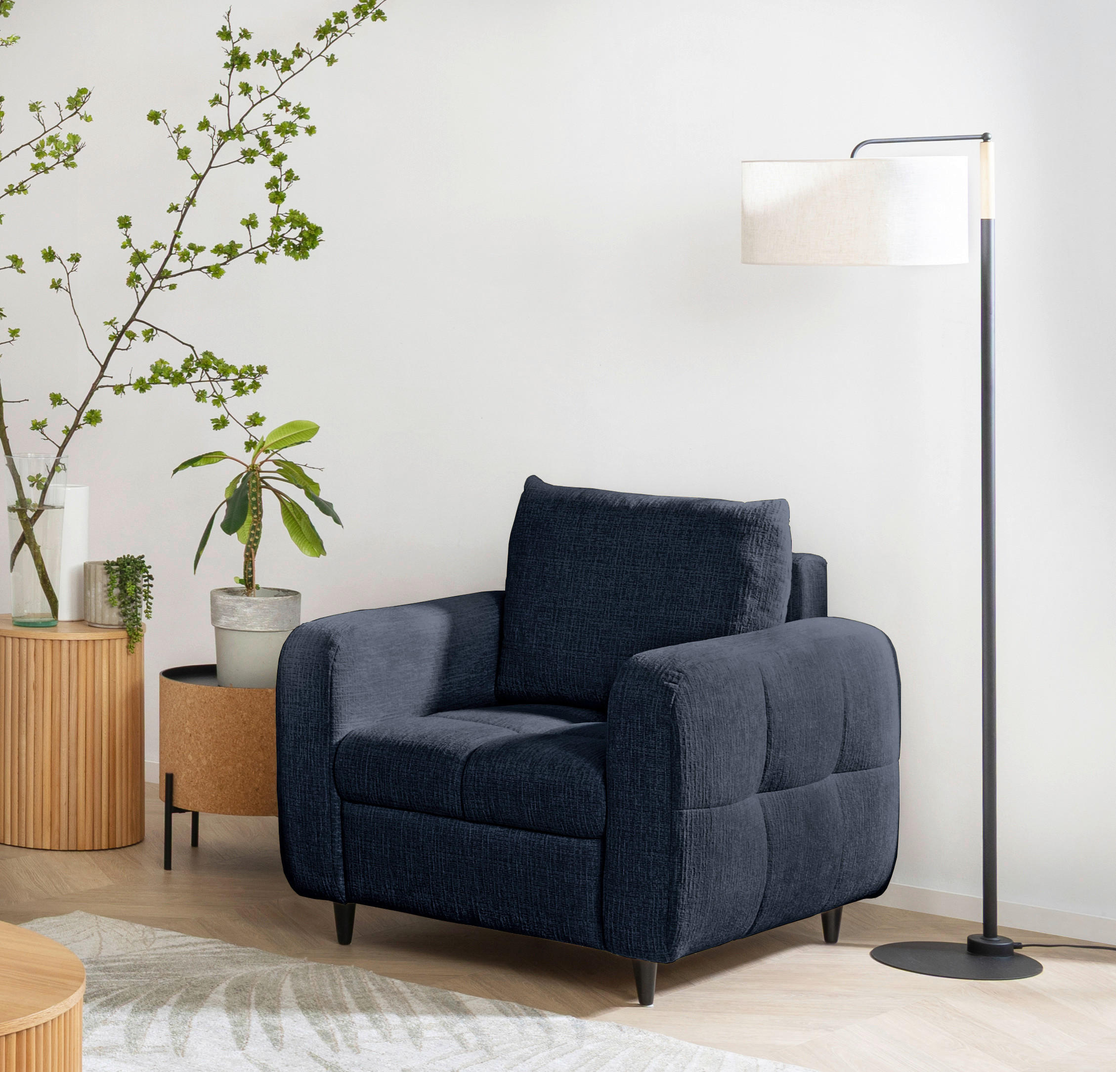 COCKTAILSESSEL Flachgewebe Dunkelblau    - Schwarz/Dunkelblau, Design, Holz/Textil (90/88/91cm) - Lomoco