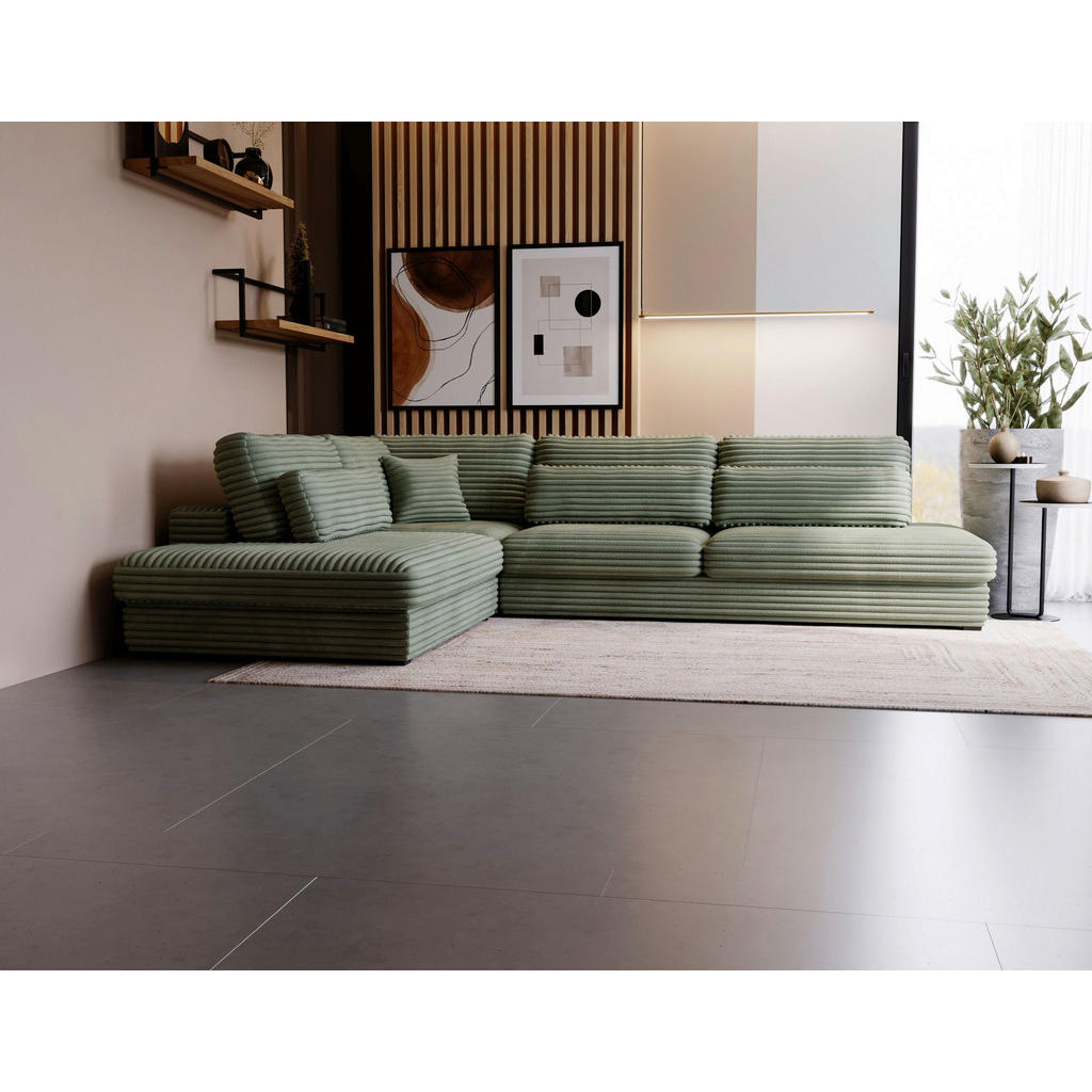 Thumbnail - Livetastic Ecksofa, Grün, Textil, 5-Sitzer, Füllung: Schaumstoff, Ottomane links, L-Form, 332x244 cm, Made in EU, seiten...