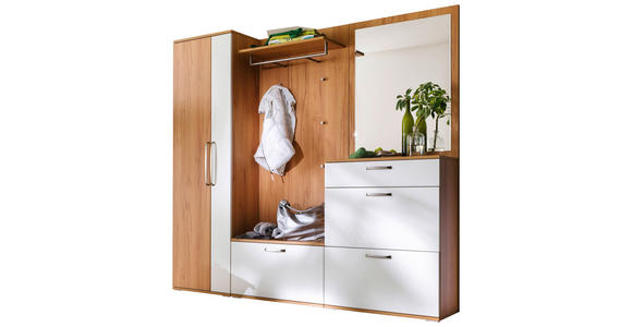 GARDEROBE 5-teilig  in 222/201/36 cm  - Buchefarben/Weiß, Design, Glas/Holzwerkstoff (222/201/36cm) - Moderano